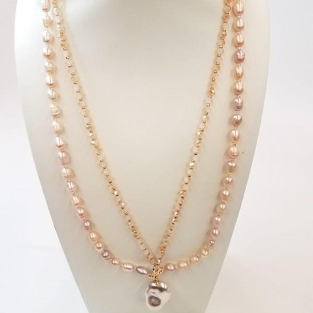 Park Lane Double Strand Pink Pearl Beaded Pendant Necklace